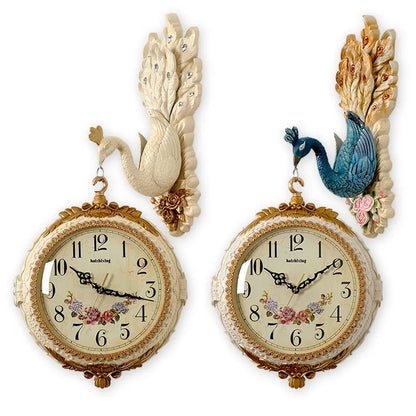 DOUBLE SIDED PEACOCK HANGING CLOCK