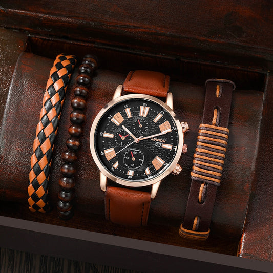 Trendy WATCH + 3 Leather BRACELETS