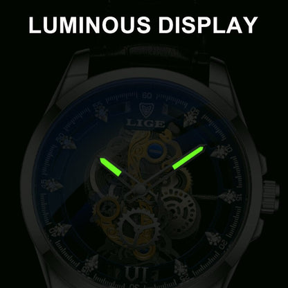 LIGE WATCH for Men.. Apparent Skeleton Mechanism