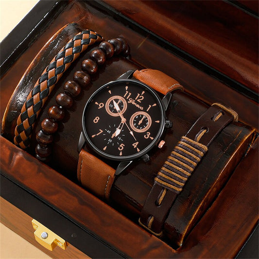 Trendy WATCH 2023 + 3 LEATHER Bracelets