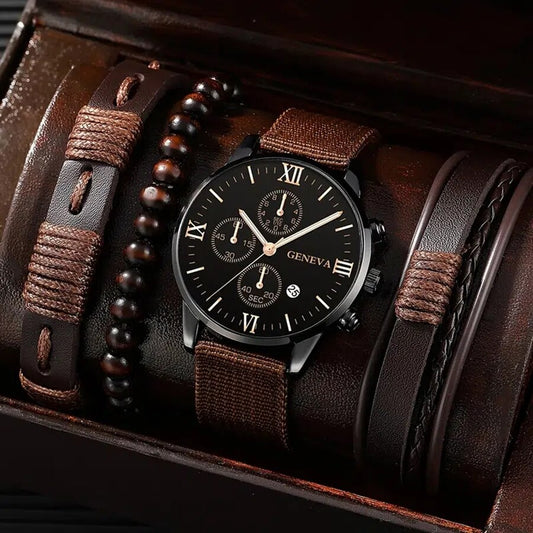 MEN'S WATCH + LEATHER BRACELETS 2023